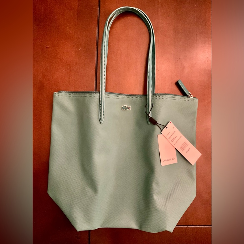 Lacoste NWT MSRP $98 Green Blue Slate Vertical Shopping Bag